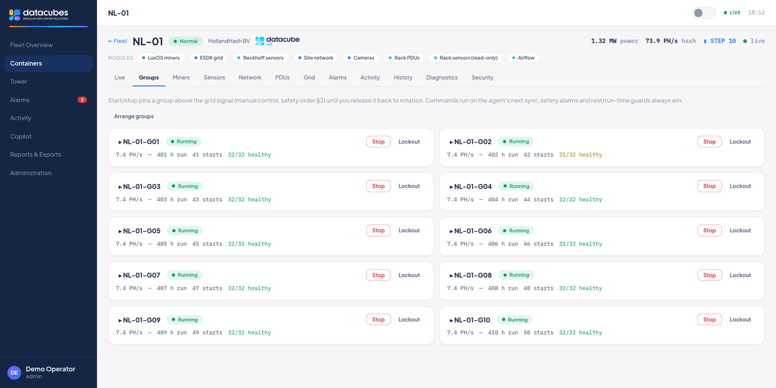 Groups with manual control and miner tile grids
