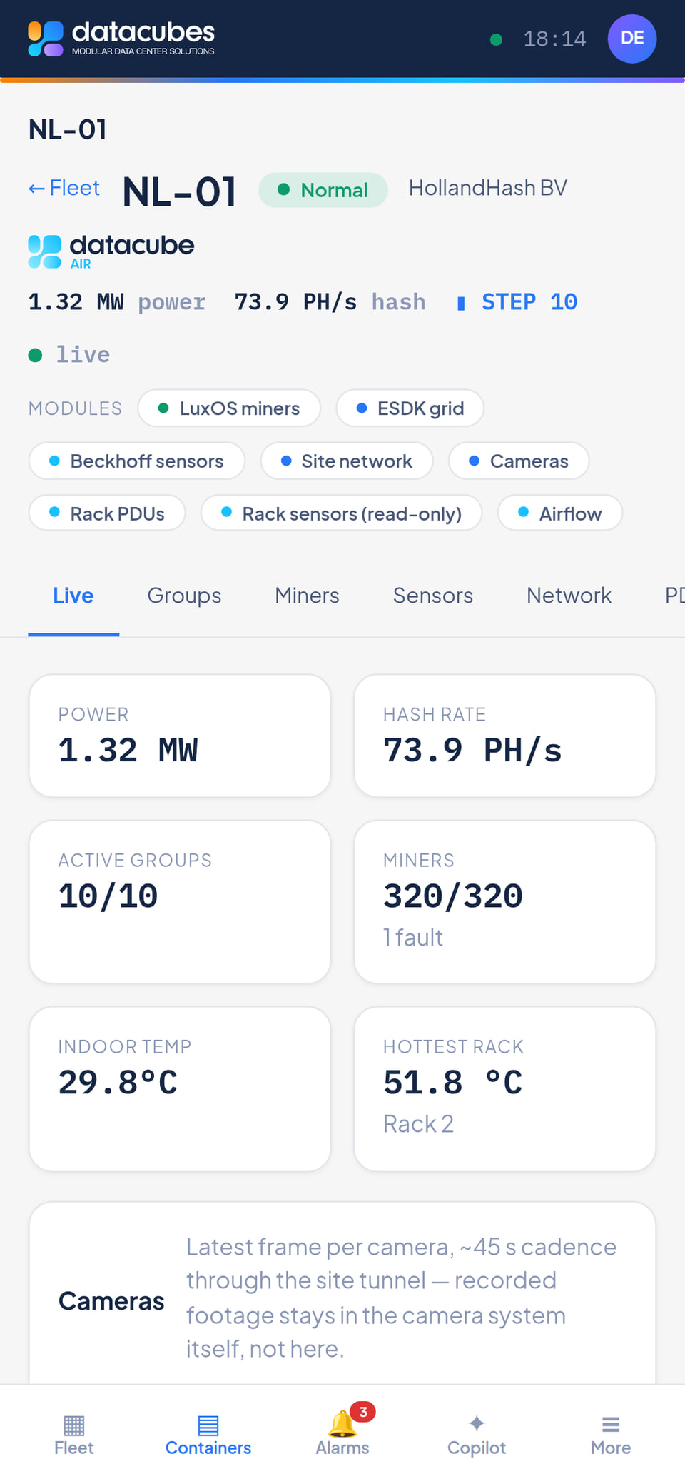 The same container in CubeApp on a phone