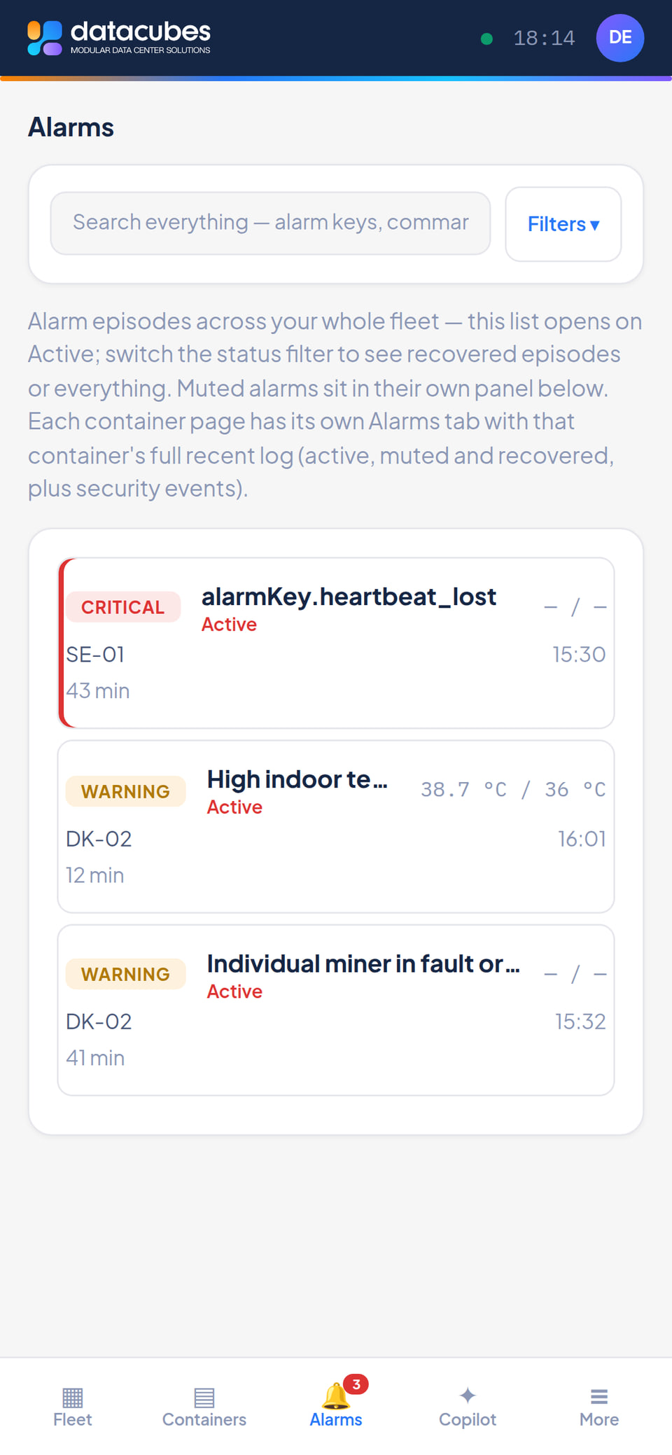 Alarms list on a phone